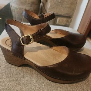 Dansko Dark Brown Leather Mules with Strap